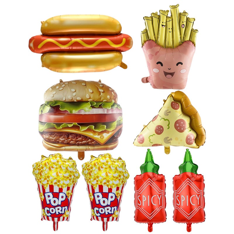 YiYou 8 Pcs Food Themed Balloons Hot Dog Hamburger French Fries Popcorn Picnic Foil Balloons for BBQ Party Decorations Picnic Cookout Snacks Birthday Party Decorations Supplies - Image 2