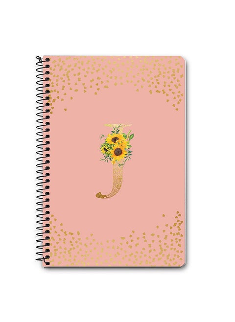 Designer A5 Spiral Notebook Memo Notepad Journal - Custom Monogram Initial Letter Mandala Floral Pattern Alphabet - J - Rose Pink