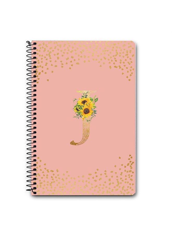 Designer A5 Spiral Notebook Memo Notepad Journal - Custom Monogram Initial Letter Mandala Floral Pattern Alphabet - J - Rose Pink