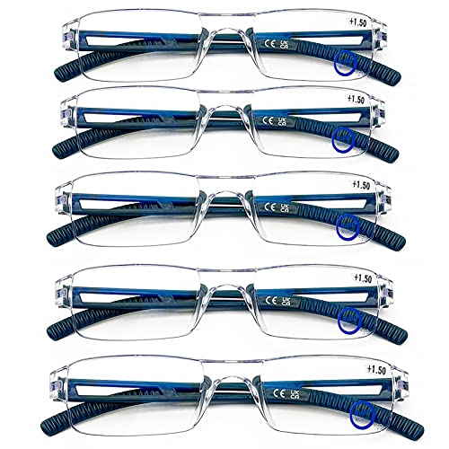 AQWANO Rimless Computer Reading Glasses Blue Light Blocking 5 Pack Fashion Clear Frame Readers for Women Men Lightweight Comfortable Anti Glare 125 - Image 1