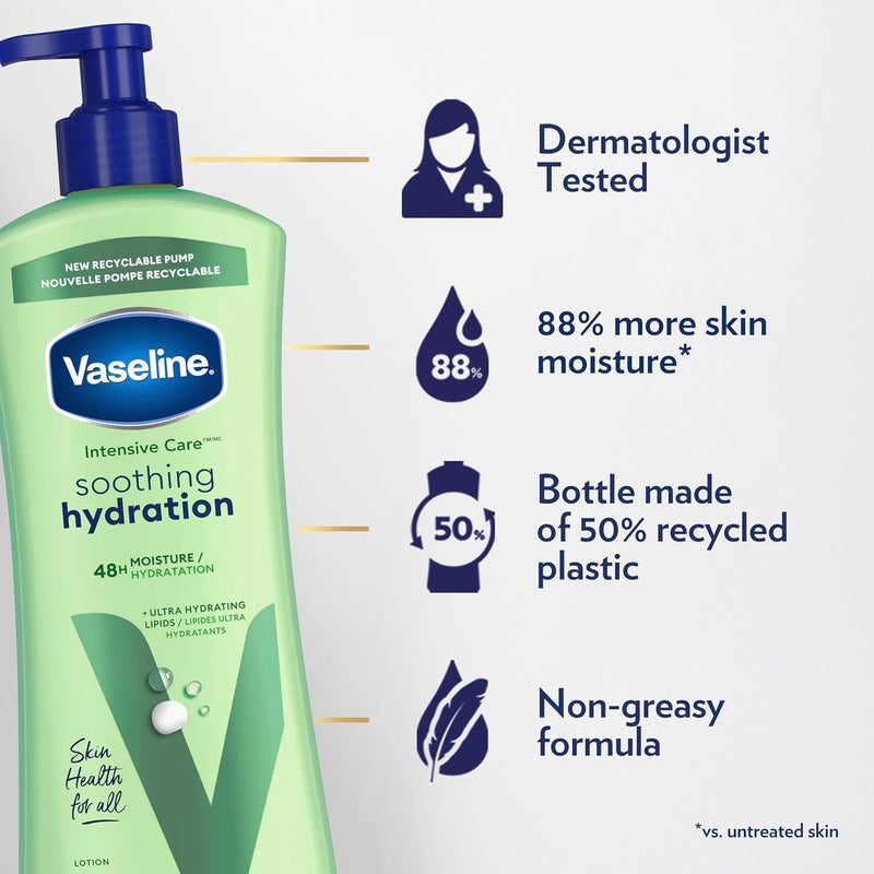 Vaseline Intensive Care Body Lotion for Dry Skin Soothing Hydration Lotion Made with UltraHydrating Lipids  1 Aloe Vera Extract to Refresh Dehydrated Skin 203 oz Pack of 3 - Image 4