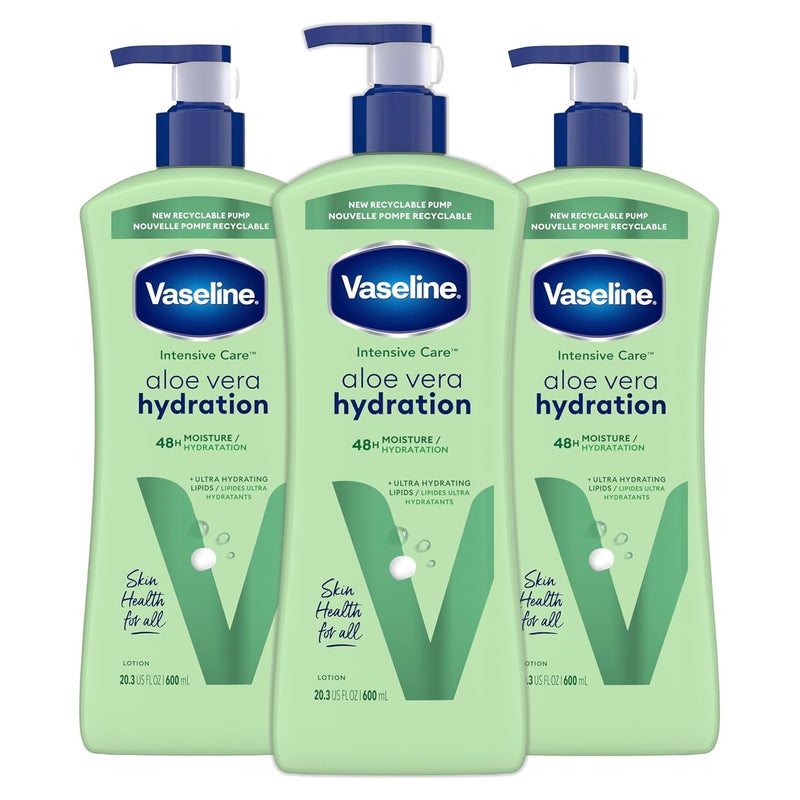 Vaseline Intensive Care Body Lotion for Dry Skin Soothing Hydration Lotion Made with UltraHydrating Lipids  1 Aloe Vera Extract to Refresh Dehydrated Skin 203 oz Pack of 3 - Image 1