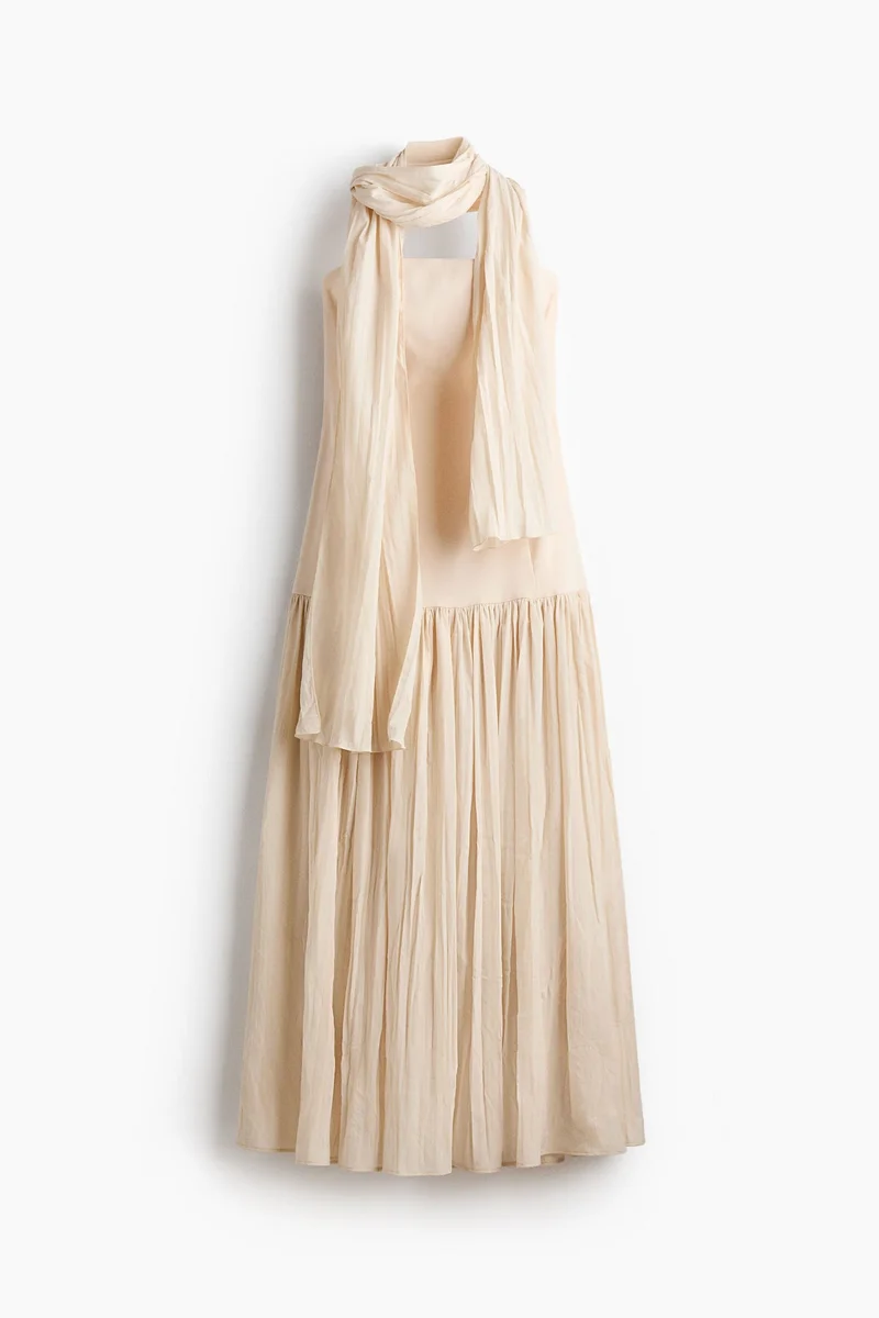 Bandeau dress with scarf