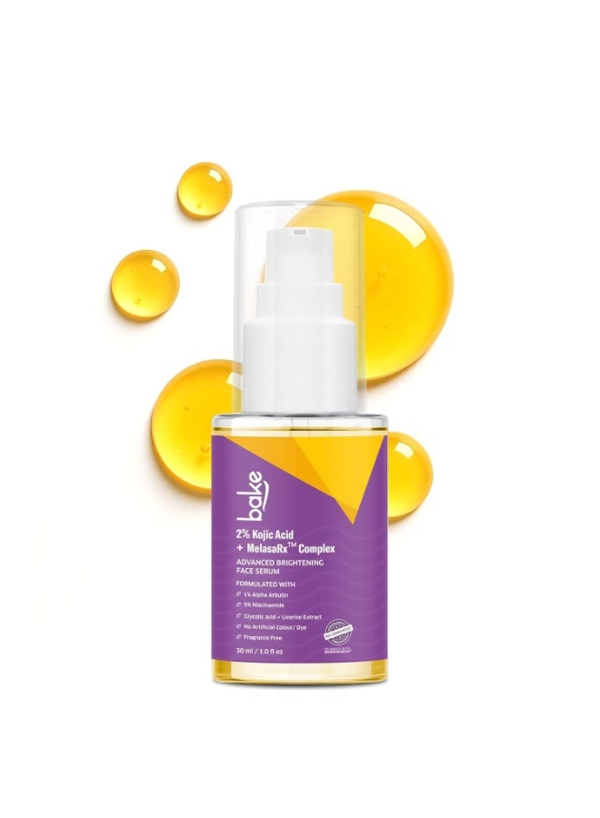 BAKE 2% Kojic Acid Face Serum with MelasRx Complex, Alpha Arbutin & Niacinamide for Dark Spots, Pigmentation & Brightening Glow Skin| For Tan Removal & Sun Damaged Skin | Brightening Glow | 30ml - Image 1