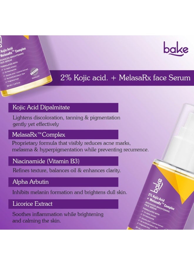 BAKE 2% Kojic Acid Face Serum with MelasRx Complex, Alpha Arbutin & Niacinamide for Dark Spots, Pigmentation & Brightening Glow Skin| For Tan Removal & Sun Damaged Skin | Brightening Glow | 30ml - Image 3