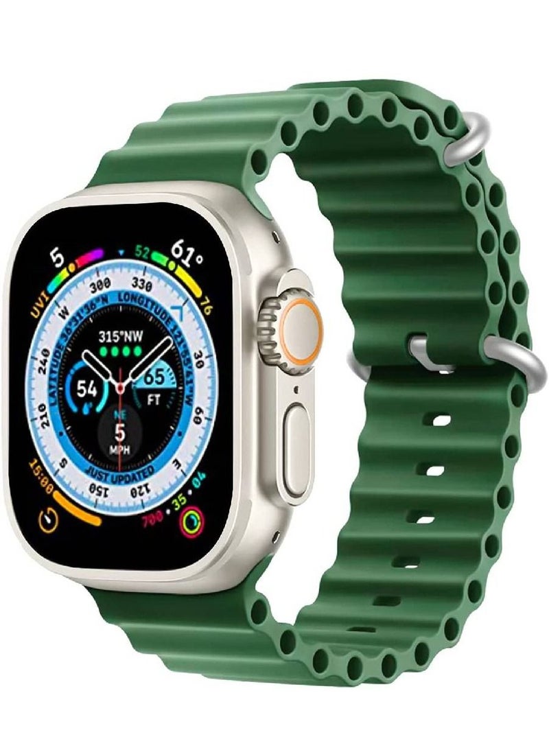 GENNEXT - Apple Watch Band Strap 42mm 44mm 45mm 49mm Ocean Soft Silicone Wristband Sport Replacement Bands with Adjustable Stainless Steel Buckle for iWatch Ultra Series 8 7 SE 6 5 4 3 2 1（Green) - Image 1