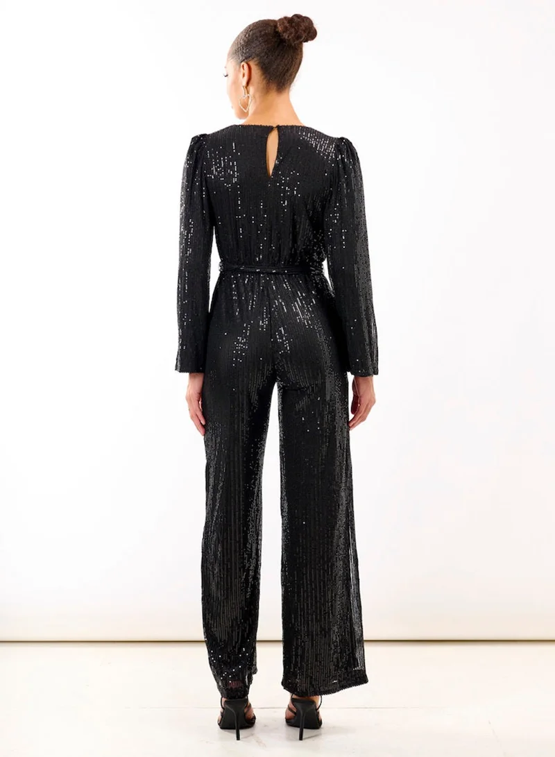 Needs No Label  Black Sequin Jersey Jumpsuit for Women | Best Price UAE
