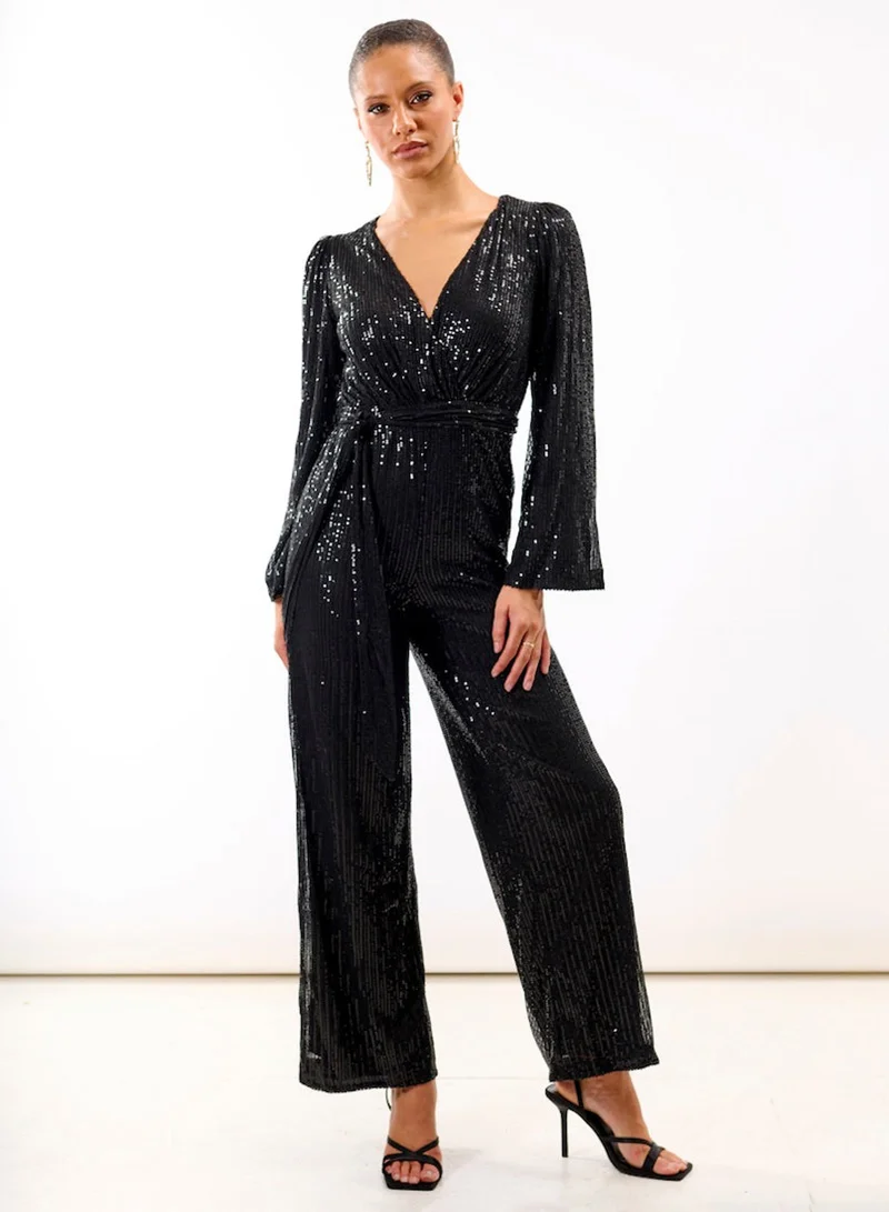 Black Sequin Jersey Jumpsuit