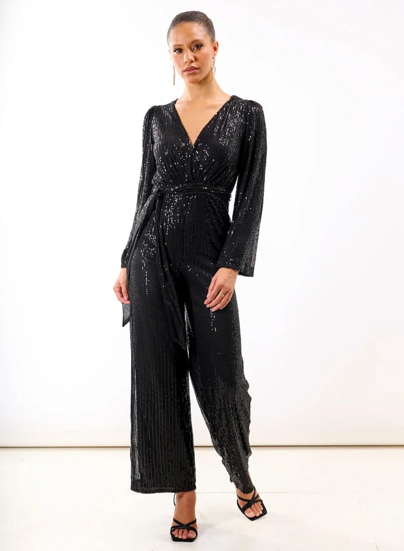 Needs No Label  Black Sequin Jersey Jumpsuit for Women | Best Price UAE