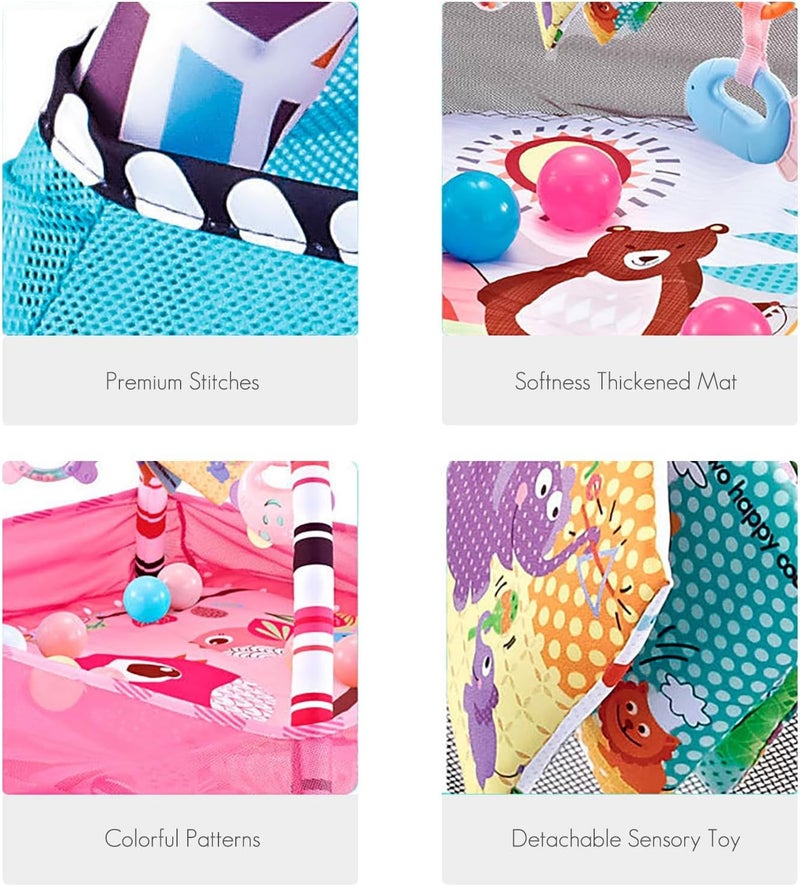 8-in-1 Baby Gym Play Mat with 5 Hanging Toys and 18 Ocean Balls - Image 4