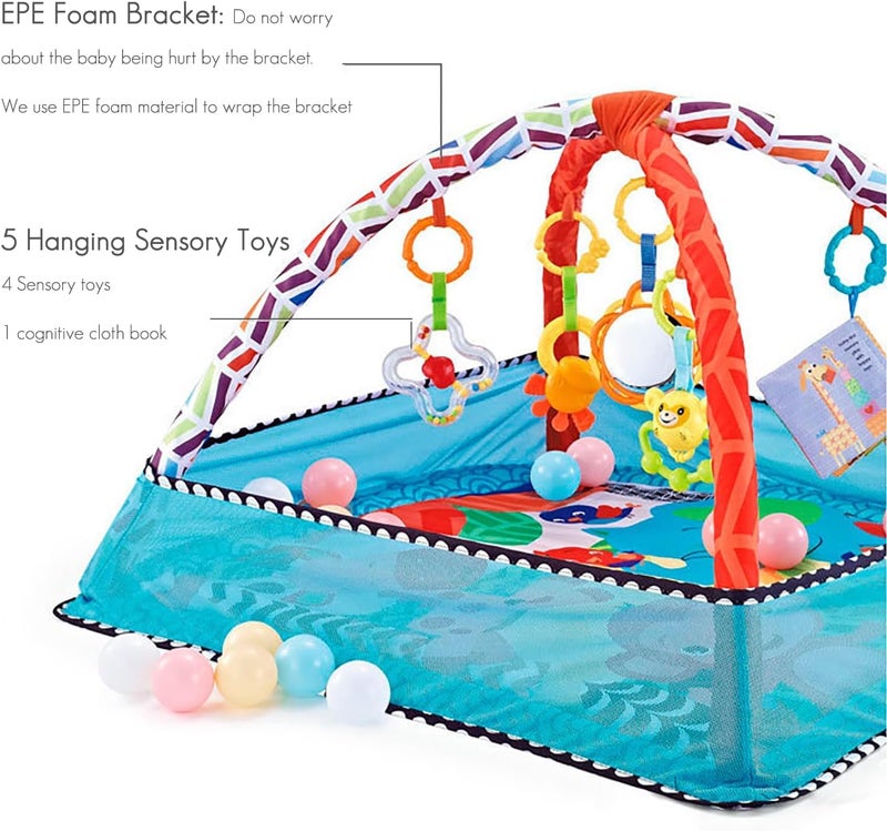 8-in-1 Baby Gym Play Mat with 5 Hanging Toys and 18 Ocean Balls - Image 2