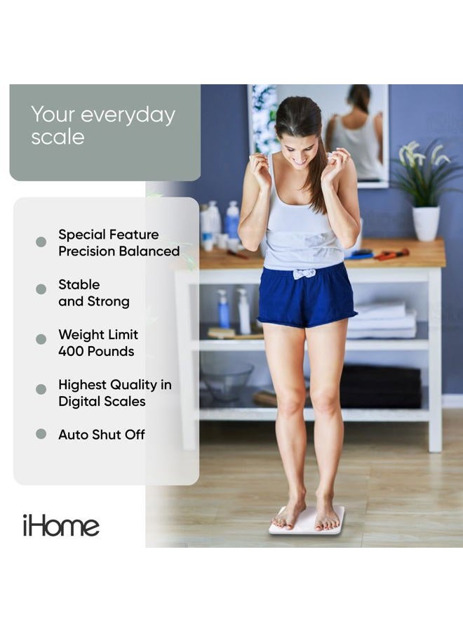 iHome Digital Step On Bathroom Scale - High Precision Body Weight Scale - Battery Powered with LCD Display - Great for Gym - 400 lb (White) - Image 3