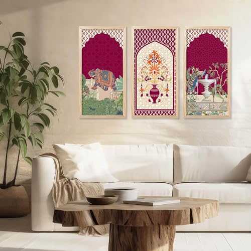 walllane Madhubani Indian Art Wall Décor Paintings | Painting for wall Decoration | Madhubani Art Painting with Frame for Living Room set of 3 (10x19 inch, E) - Image 4