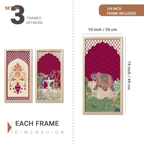 walllane Madhubani Indian Art Wall Décor Paintings | Painting for wall Decoration | Madhubani Art Painting with Frame for Living Room set of 3 (10x19 inch, E) - Image 2