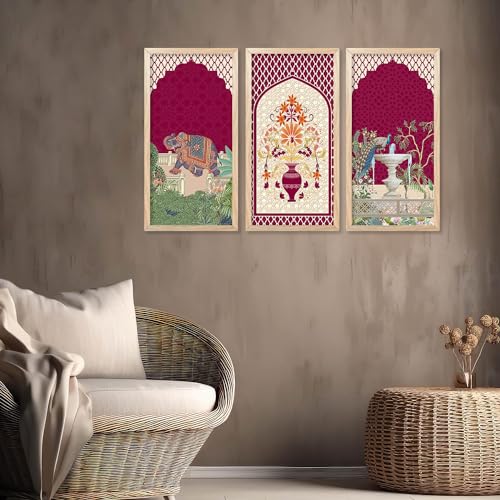 walllane Madhubani Indian Art Wall Décor Paintings | Painting for wall Decoration | Madhubani Art Painting with Frame for Living Room set of 3 (10x19 inch, E) - Image 3