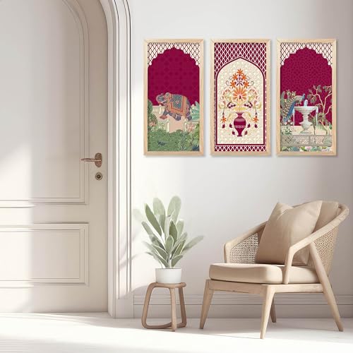 walllane Madhubani Indian Art Wall Décor Paintings | Painting for wall Decoration | Madhubani Art Painting with Frame for Living Room set of 3 (10x19 inch, E) - Image 5