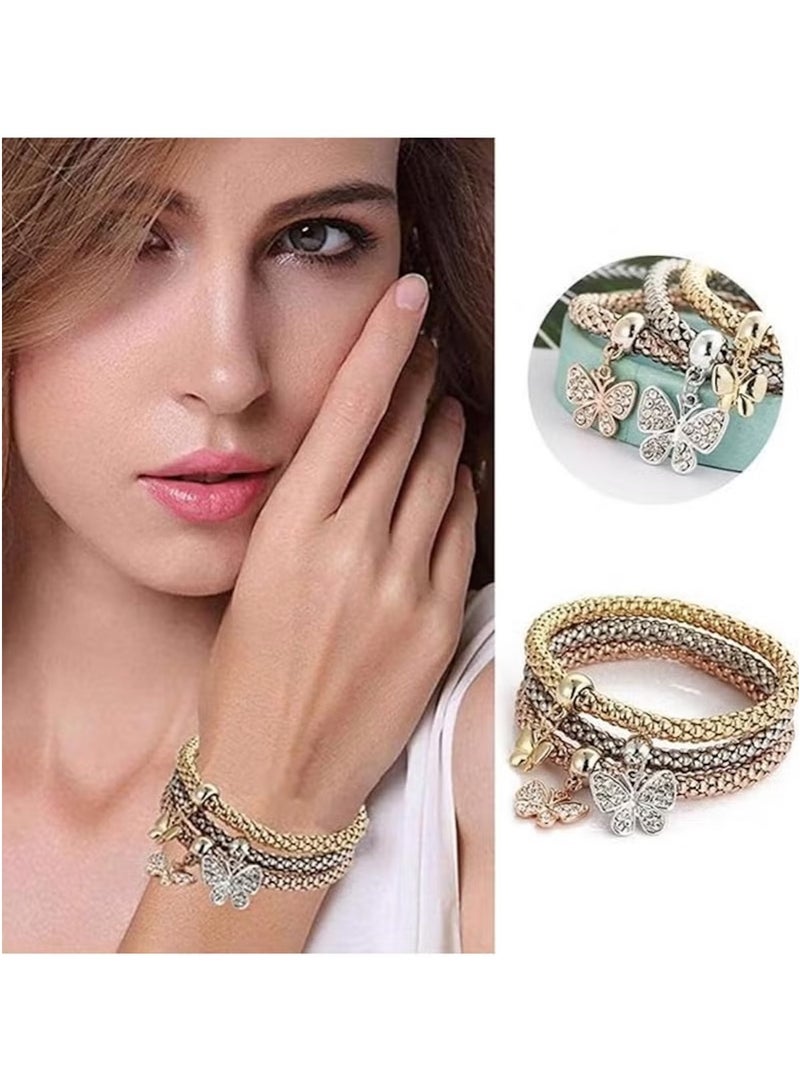 هويتك أساور فراشة كريستالية ثلاثية الألوان - مجموعة من 3 قطع  - Image 5