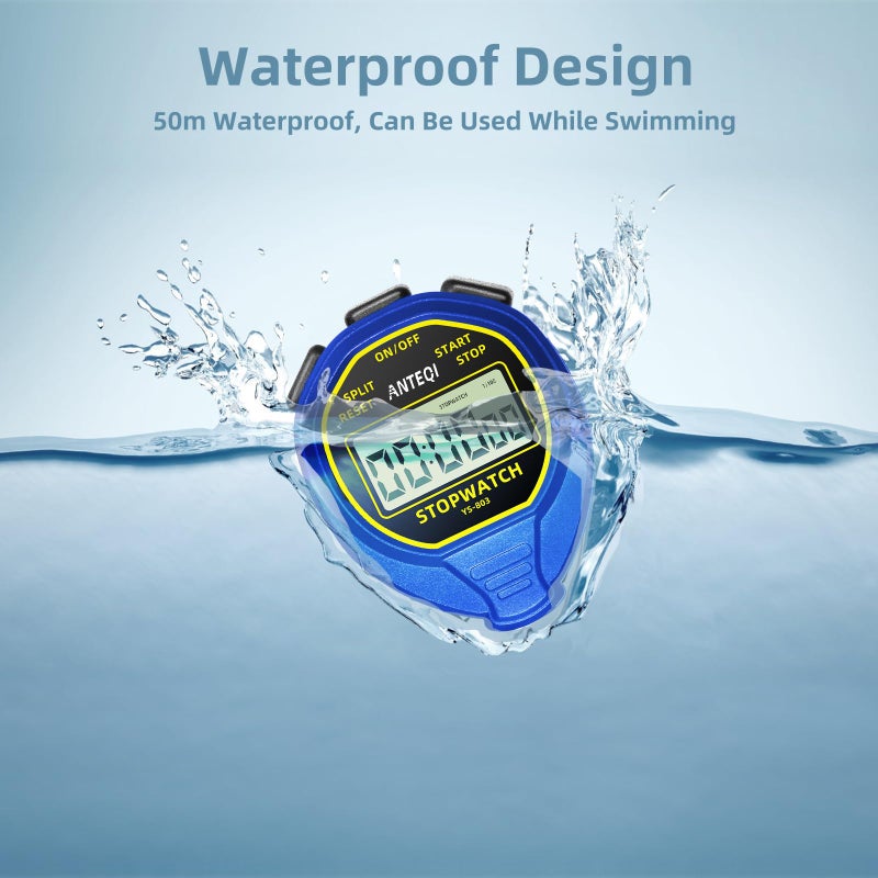 ANTEQI Waterproof Stopwatch Timer, Large Display Simple Silent Stop Watch with ON/Off Function No Clock No Calendar No Alarm Basic Operation for Sports Coaches Swimming Running Training, Blue - Image 3