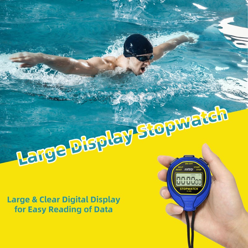 ANTEQI Waterproof Stopwatch Timer, Large Display Simple Silent Stop Watch with ON/Off Function No Clock No Calendar No Alarm Basic Operation for Sports Coaches Swimming Running Training, Blue - Image 4