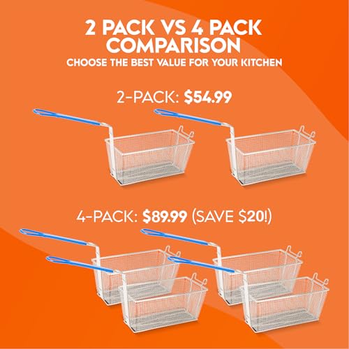 Cuisine Ready Deep Fryer Basket | 4-Pack | Commercial Fry Basket with Handle | 13.25" x 6.5" x 5.9" | Heavy Duty Restaurant Quality - Image 3