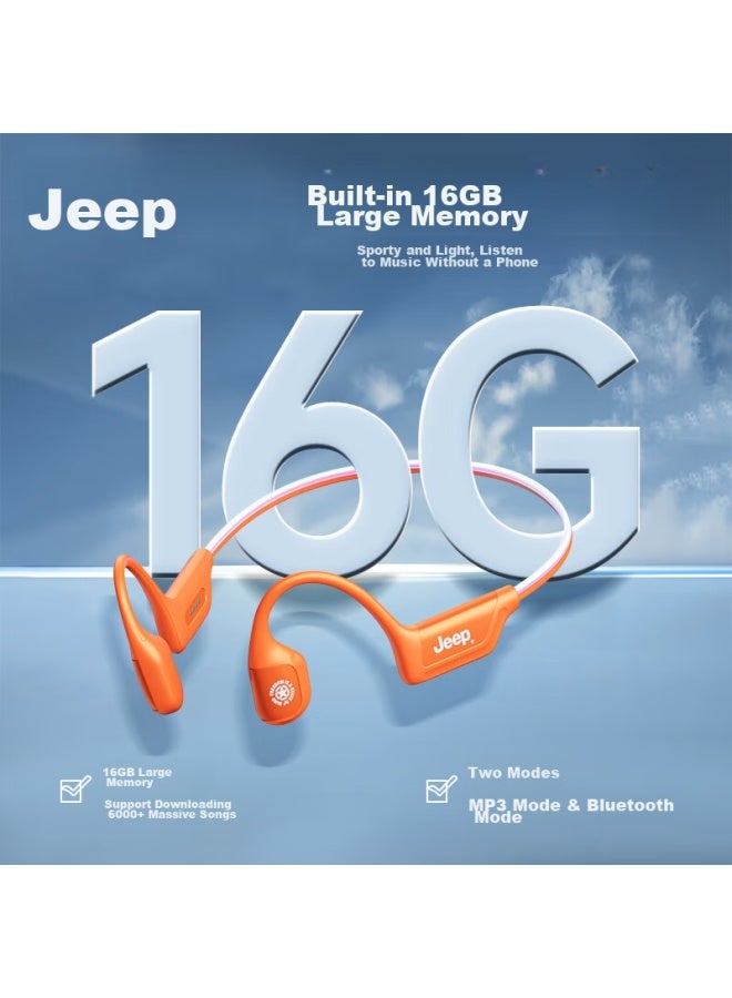 Jeep, American Outdoor Brand, Bone Conduction Bluetooth Headphones, Ear-hook Open-style, Not In-ear, For Sports And Swimming, Ipx8 Waterproof, 16gb Storage, Compatible With Apple And Huawei
