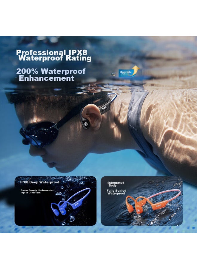 Jeep, American Outdoor Brand, Bone Conduction Bluetooth Headphones, Ear-hook Open-style, Not In-ear, For Sports And Swimming, Ipx8 Waterproof, 16gb Storage, Compatible With Apple And Huawei