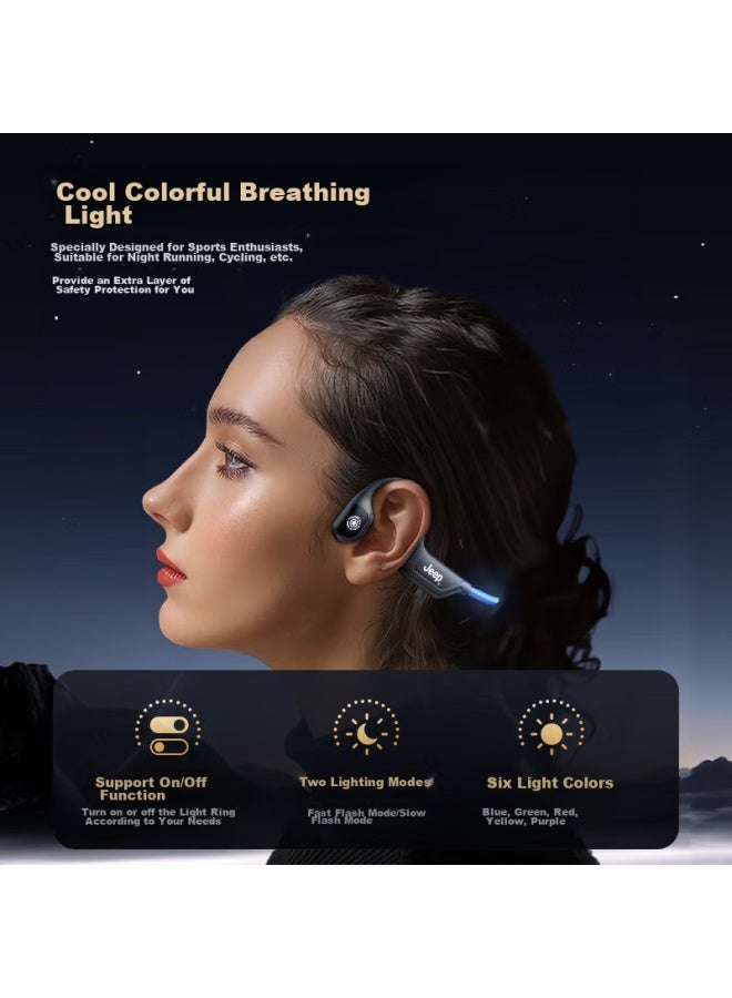 Jeep, American Outdoor Brand, Bone Conduction Bluetooth Headphones, Ear-hook Open-style, Not In-ear, For Sports And Swimming, Ipx8 Waterproof, 16gb Storage, Compatible With Apple And Huawei