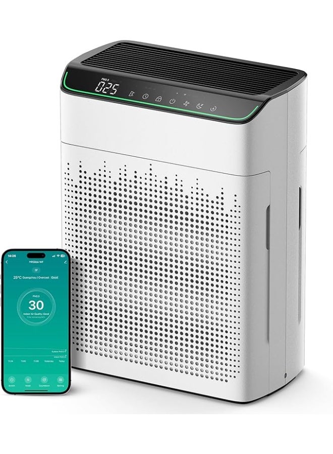 MERONTE MORENTO Intelligent HEPA Air Purifier for Efficient Against Allergens up to 158 m² for Rooms, Compatible with App and Alexa, Monitors Air Quality 1 Pack + 2 Pack Filters