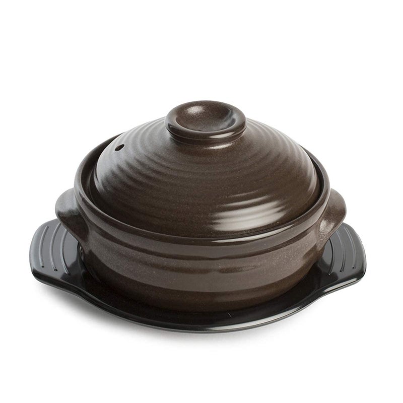 Crazy Korean Cooking Korean Stone Bowl (Dolsot)  Sizzling Hot Pot for Bibimbap and Soup - Premium Ceramic (Medium with Lid) - Image 1