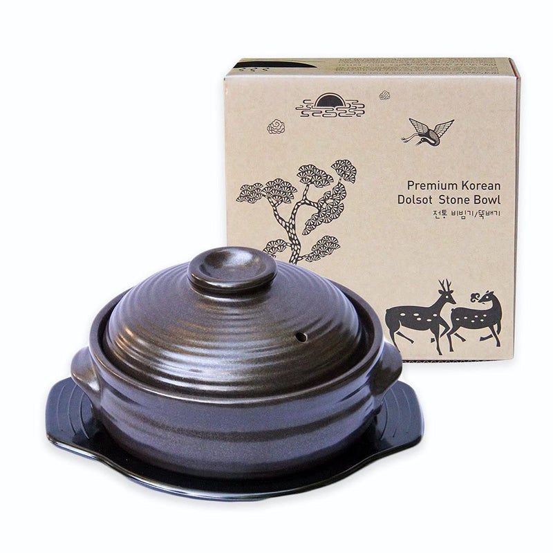 Crazy Korean Cooking Korean Stone Bowl (Dolsot)  Sizzling Hot Pot for Bibimbap and Soup - Premium Ceramic (Medium with Lid) - Image 2