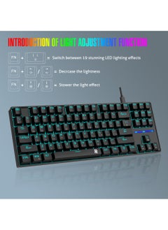 Rock Pow 75% Gaming Keyboard Arabic English 87 Keys Mechanical Keyboard with RGB Backlit 19 Modes Wired Mini Keyboard PBT Keycaps for PC Gaming and Working (Red Switch)  - Image 3