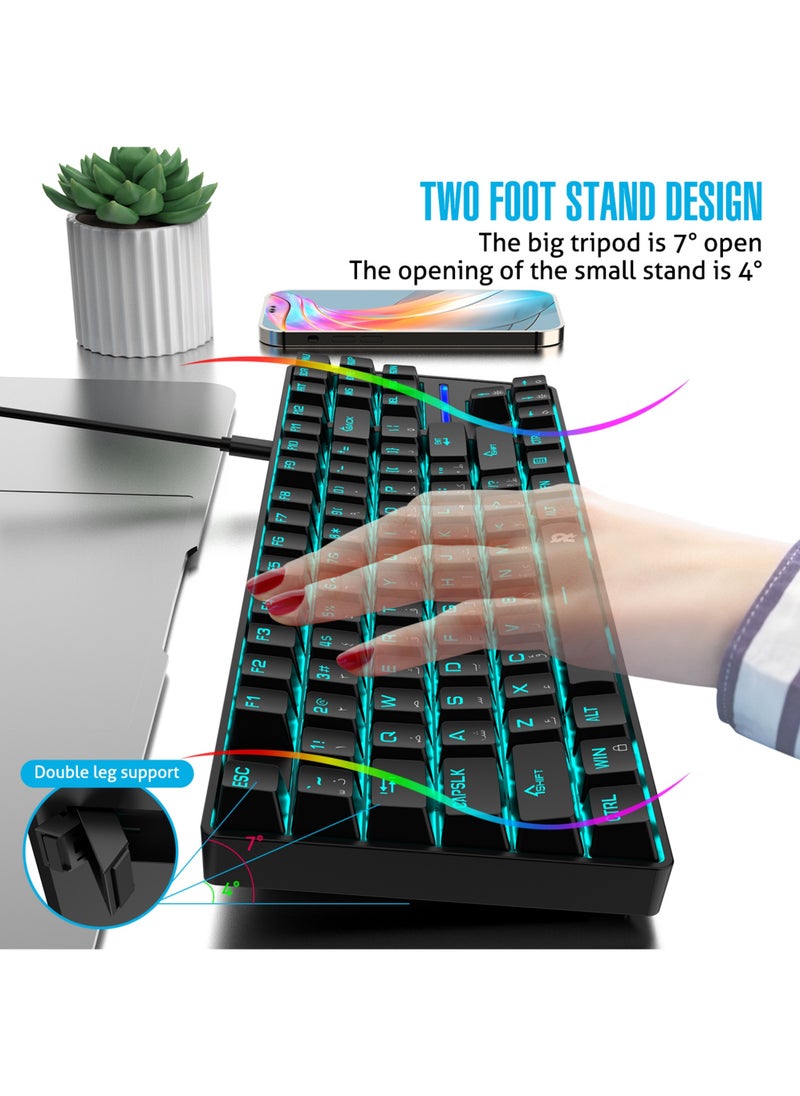Rock Pow - 75% Gaming Keyboard Arabic English 87 Keys Mechanical Keyboard with RGB Backlit 19 Modes Wired Mini Keyboard PBT Keycaps for PC Gaming and Working (Red Switch) - Image 1