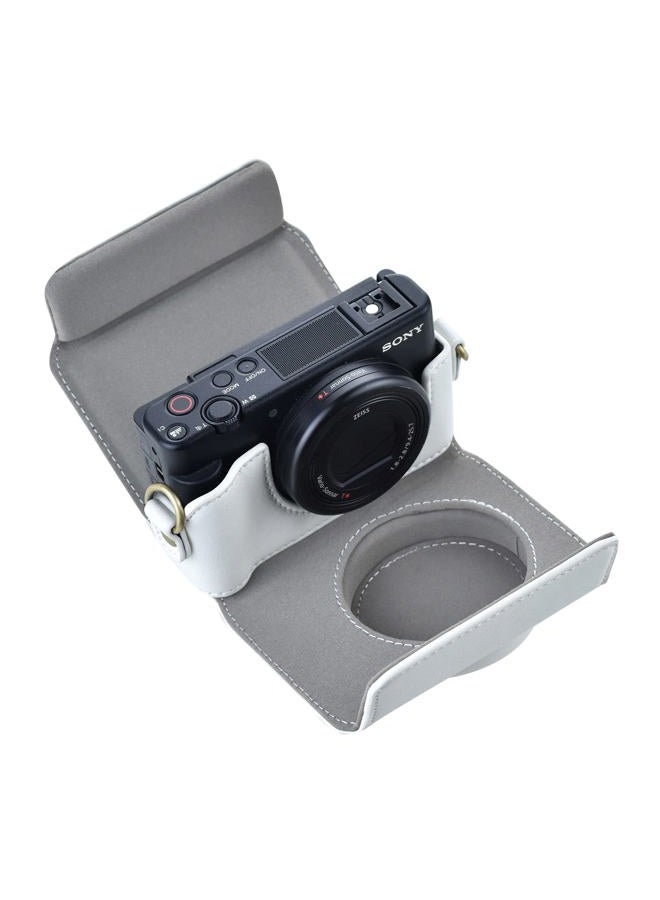 Rieibi حافظة ZV1 - حافظة كاميرا جلدية PU عتيقة لسوني ZV1 - حافظة واقية مع حزام، أبيض - Image 4