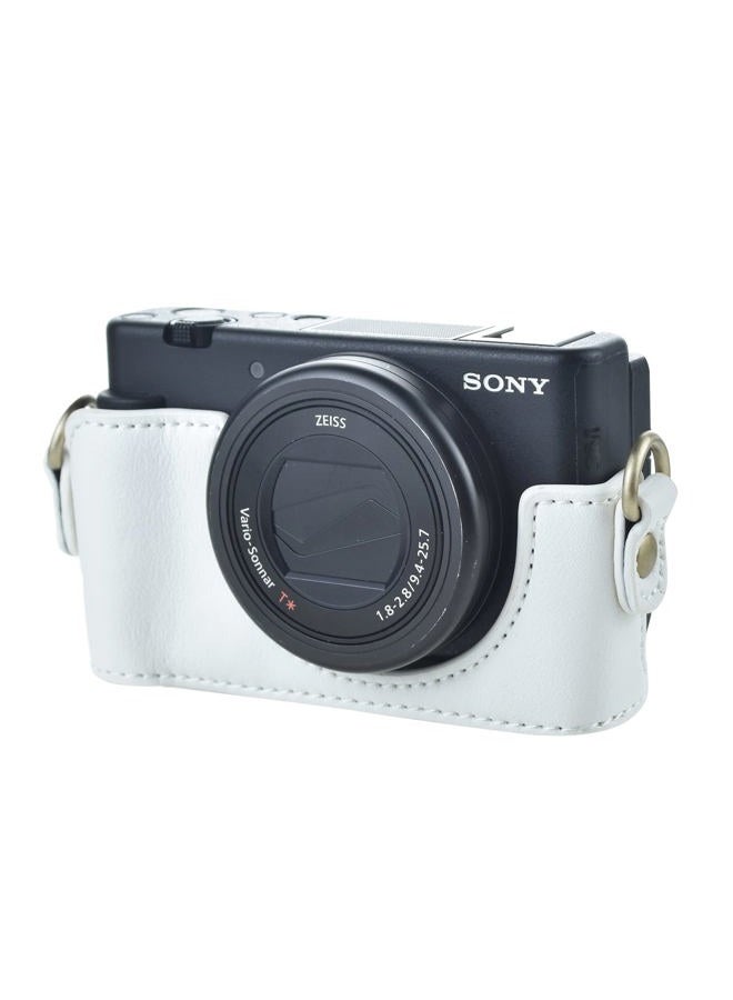 Rieibi حافظة ZV1 - حافظة كاميرا جلدية PU عتيقة لسوني ZV1 - حافظة واقية مع حزام، أبيض - Image 3