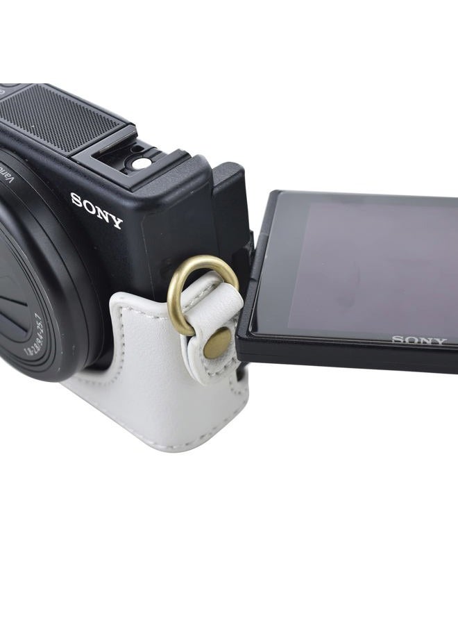 Rieibi حافظة ZV1 - حافظة كاميرا جلدية PU عتيقة لسوني ZV1 - حافظة واقية مع حزام، أبيض - Image 5