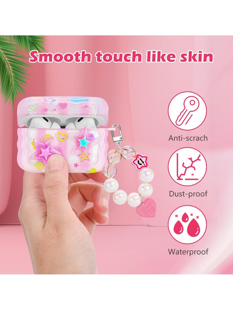 SYOSI Cute AirPods Pro 2 Case with Love Pendant Colorful Round Bead Keychain, Cute 3D Stars Pattern Design, Soft TPU Protective Shockproof Case for AirPods Pro for Girls Women Teens - Image 5