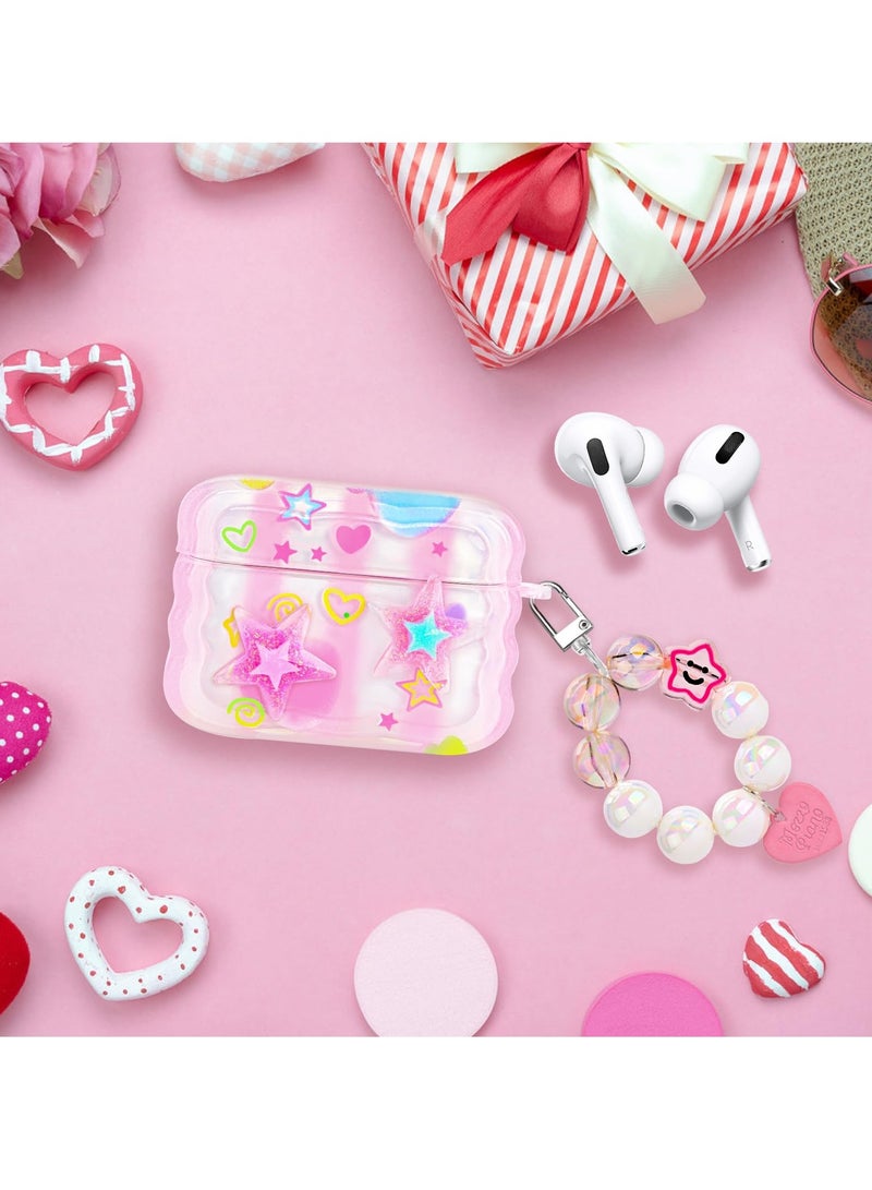 SYOSI Cute AirPods Pro 2 Case with Love Pendant Colorful Round Bead Keychain, Cute 3D Stars Pattern Design, Soft TPU Protective Shockproof Case for AirPods Pro for Girls Women Teens - Image 4