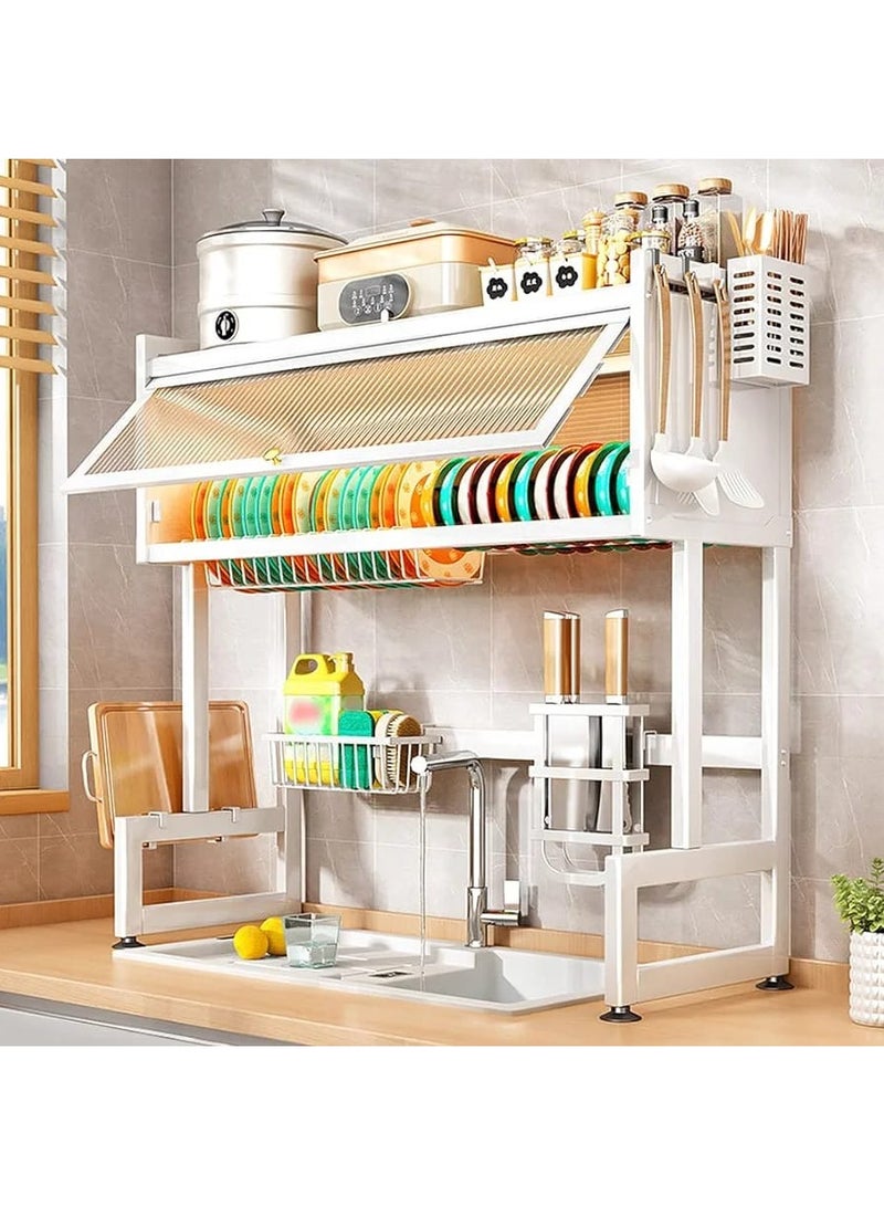DubaiGallery Dish Cabinet Rack Over Sink Drainer With Cover Stainless Steel Plate Drying Storage Kitchen Organizer - Image 2