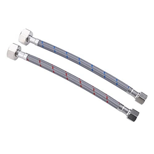 WOWOW 12 Inch Faucet Supply Hose Braided Nylon Supply Hose Sink Faucets Supply Line 3/8" Comp x 1/2" Comp Bathroom Faucet Line Replacement Parts Basin Faucet Hoses 2 PCS - Image 1