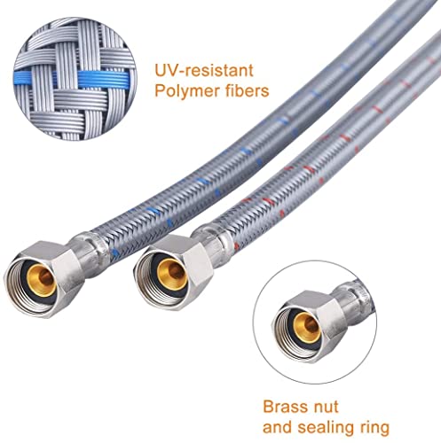WOWOW 12 Inch Faucet Supply Hose Braided Nylon Supply Hose Sink Faucets Supply Line 3/8" Comp x 1/2" Comp Bathroom Faucet Line Replacement Parts Basin Faucet Hoses 2 PCS - Image 3