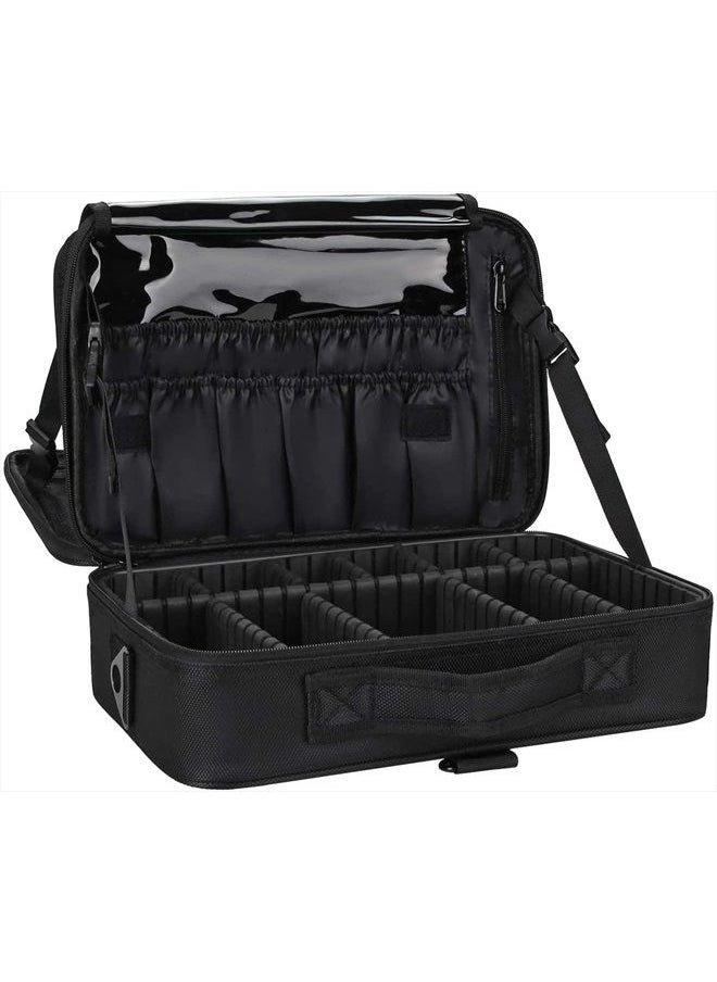 MONSTINA Travel Makeup Train Case,13.8 inches Large Cosmetic Case,Makeup Brush Holder Organizer and Storage with Adjustable Dividers and Shoulder Strap (Black)  - Image 1