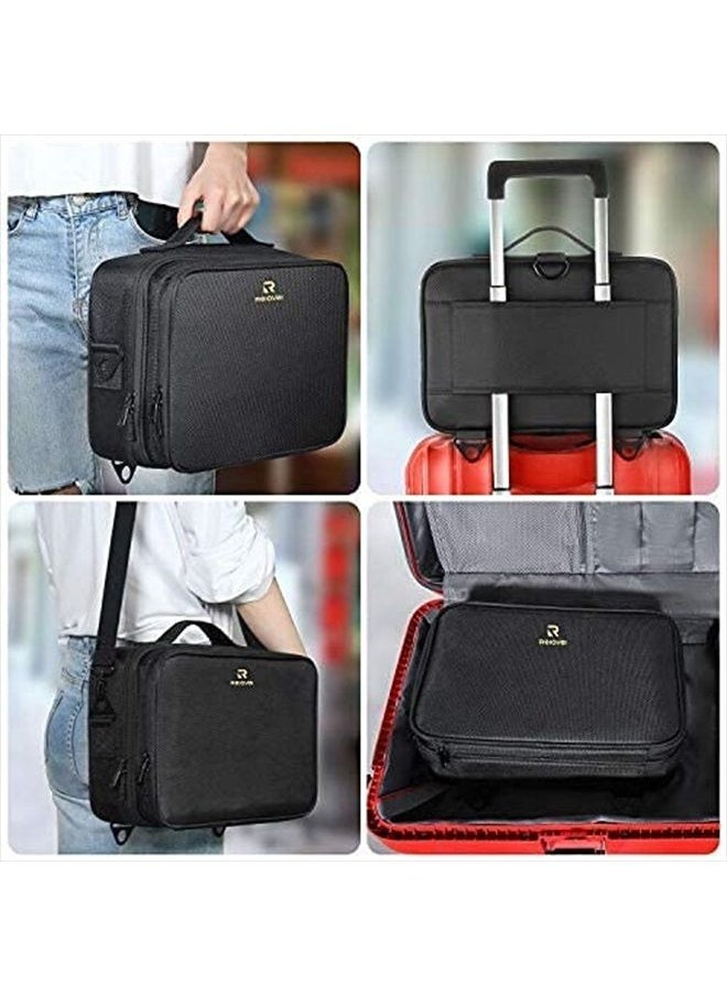 MONSTINA Travel Makeup Train Case,13.8 inches Large Cosmetic Case,Makeup Brush Holder Organizer and Storage with Adjustable Dividers and Shoulder Strap (Black)  - Image 2