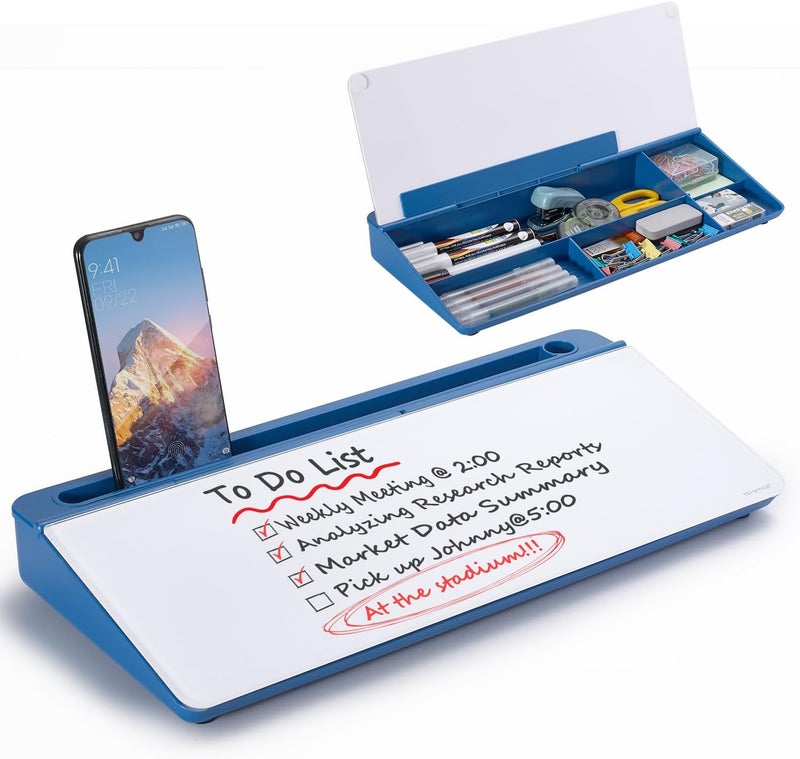 TSJ OFFICE Small Glass Dry Erase Whiteboard for Computer, Computer Keyboard Stand, Whiteboard Surface Pad with Drawer, Desk Organizers - Image 1