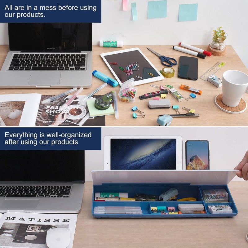 TSJ OFFICE Small Glass Dry Erase Whiteboard for Computer, Computer Keyboard Stand, Whiteboard Surface Pad with Drawer, Desk Organizers - Image 3