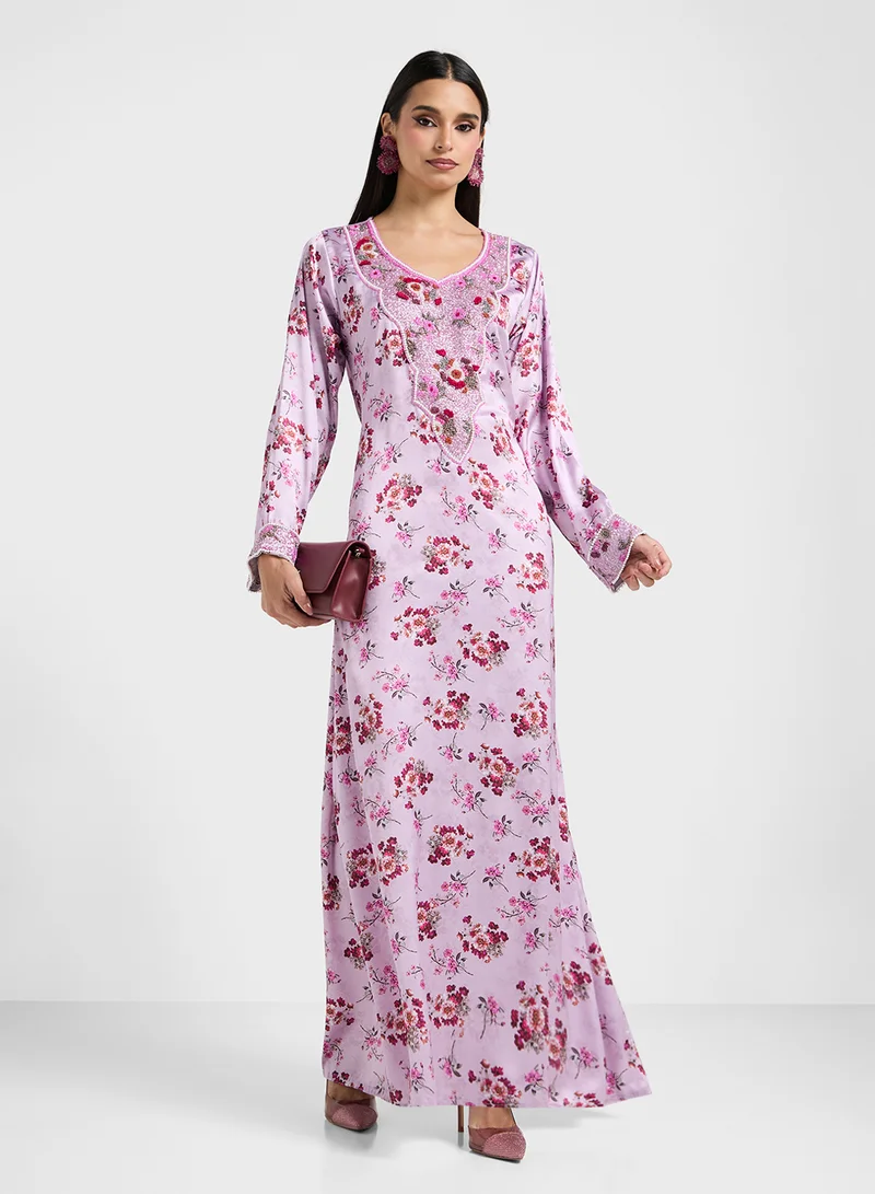 ARABIAN CLOSET Embellished Belted Jalabiya