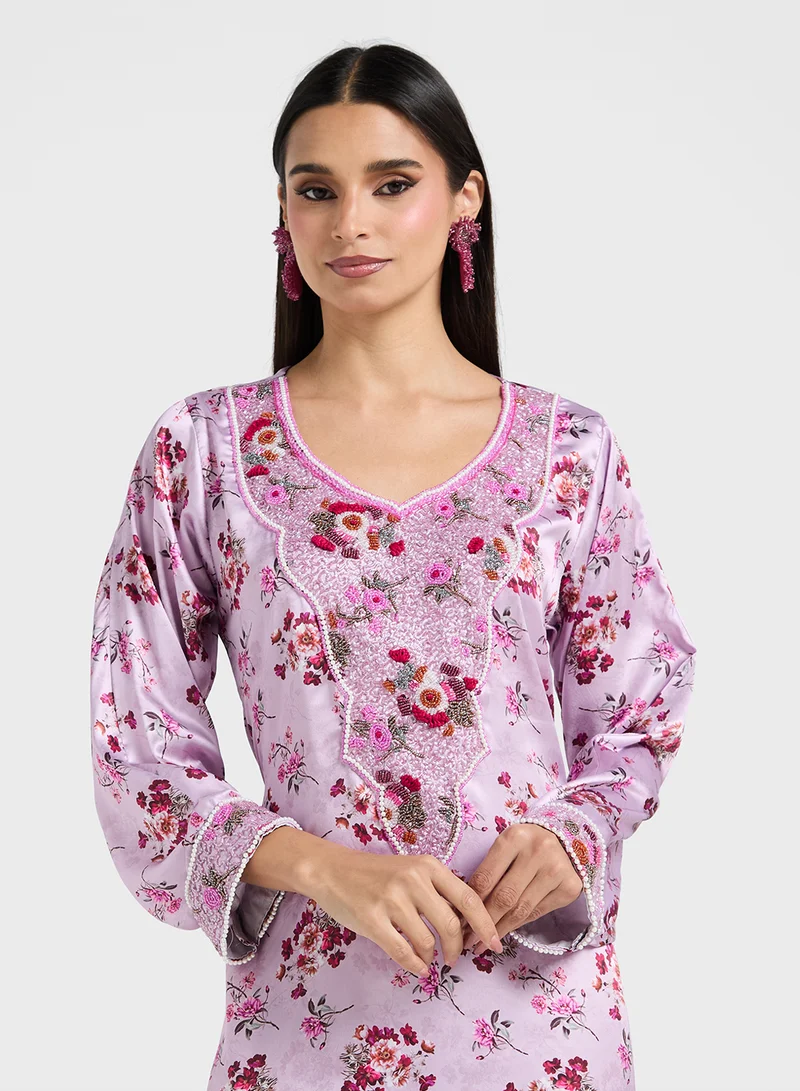 ARABIAN CLOSET Embellished Belted Jalabiya