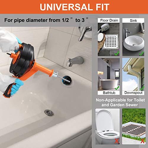 BACEYIOU Drain Auger, Clog Remover with Drill Adapter, 25 Feet Flexible Plumbing Snake Use Manually or Powered for Kitchen,Bathrom and Shower Sink, Comes with Gloves (orange) - Image 3
