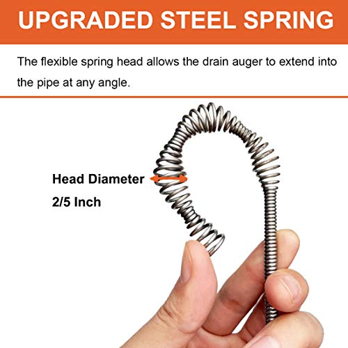 BACEYIOU Drain Auger, Clog Remover with Drill Adapter, 25 Feet Flexible Plumbing Snake Use Manually or Powered for Kitchen,Bathrom and Shower Sink, Comes with Gloves (orange) - Image 5