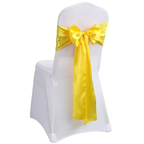 iEventStar رباطات كراسي ساتان iEventStar - رباطات كراسي زينة لحفلات الزفاف والولائم (10، أصفر زاهي) - Image 1
