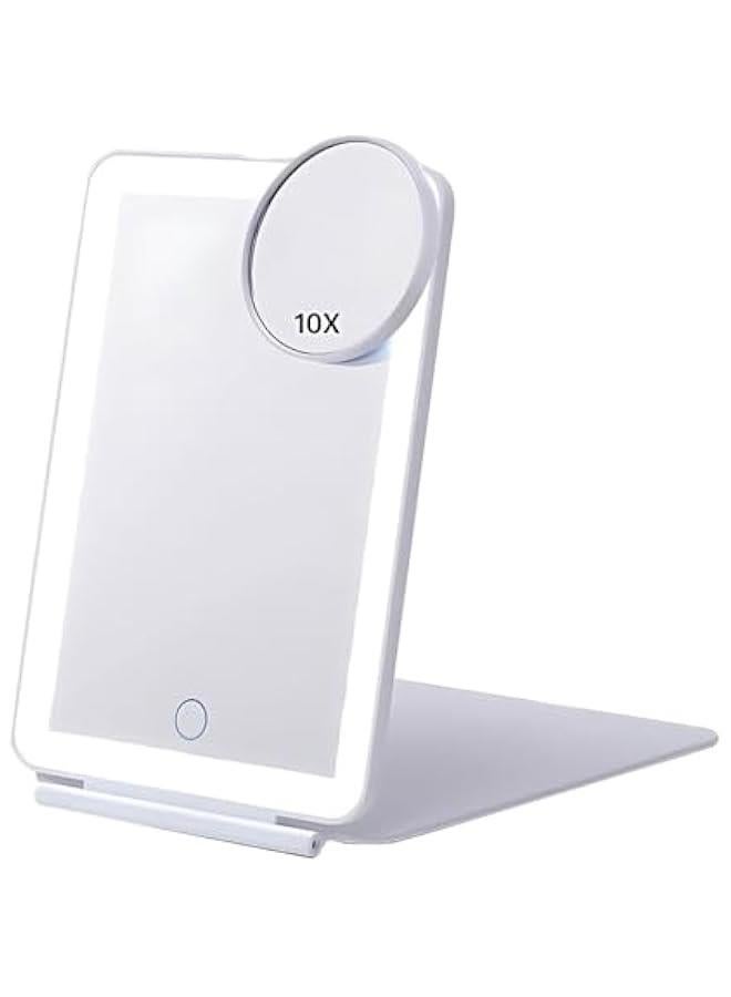 Captaintech Rechargeable Travel Makeup Vanity Mirror with LED Lights,Portable Foldable Makeup Beauty Mirror,3 Colors Changeable Mirror,360 Degree Dimmable Touch Screen Cosmetic Mirror with Light（White） - Image 1